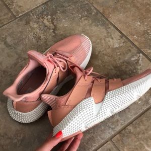 Adidas Pink Cloud tennis shoes, leather accents